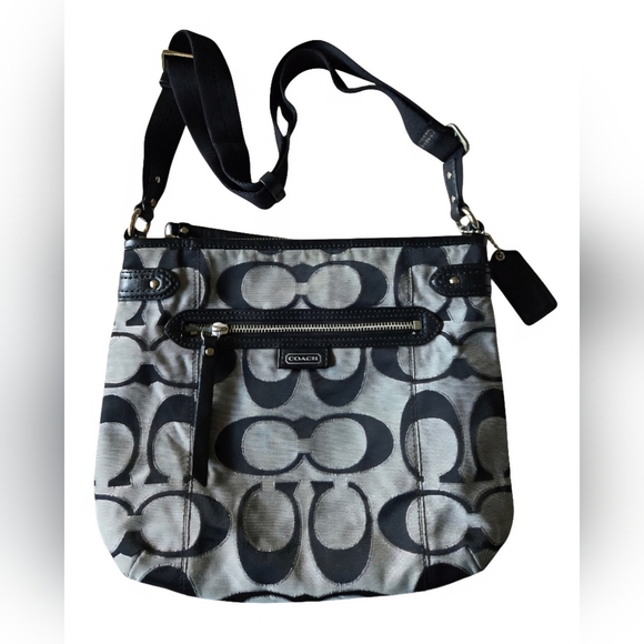 Coach Handbags - Coach Black and Gray Signature Medium Crossbody Bag